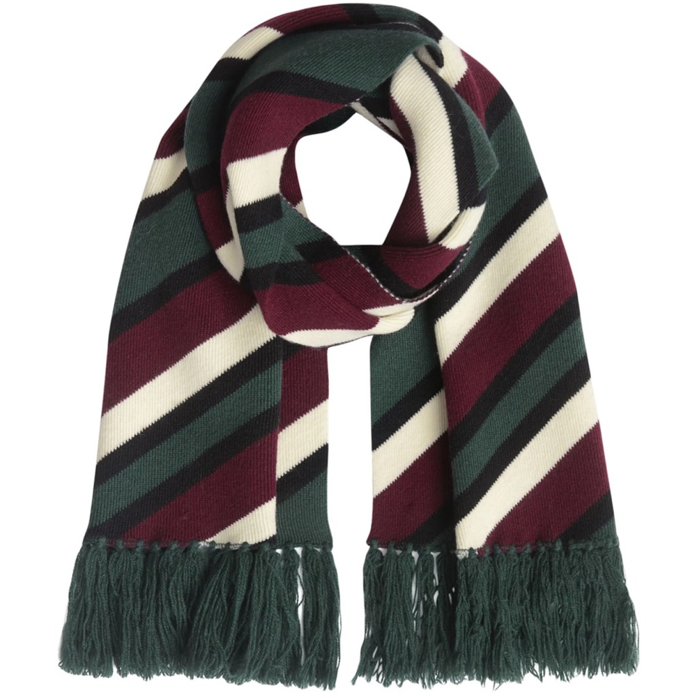 Christmas Vibe - Burberry Burgundy and Green Striped Cashmere Scarf